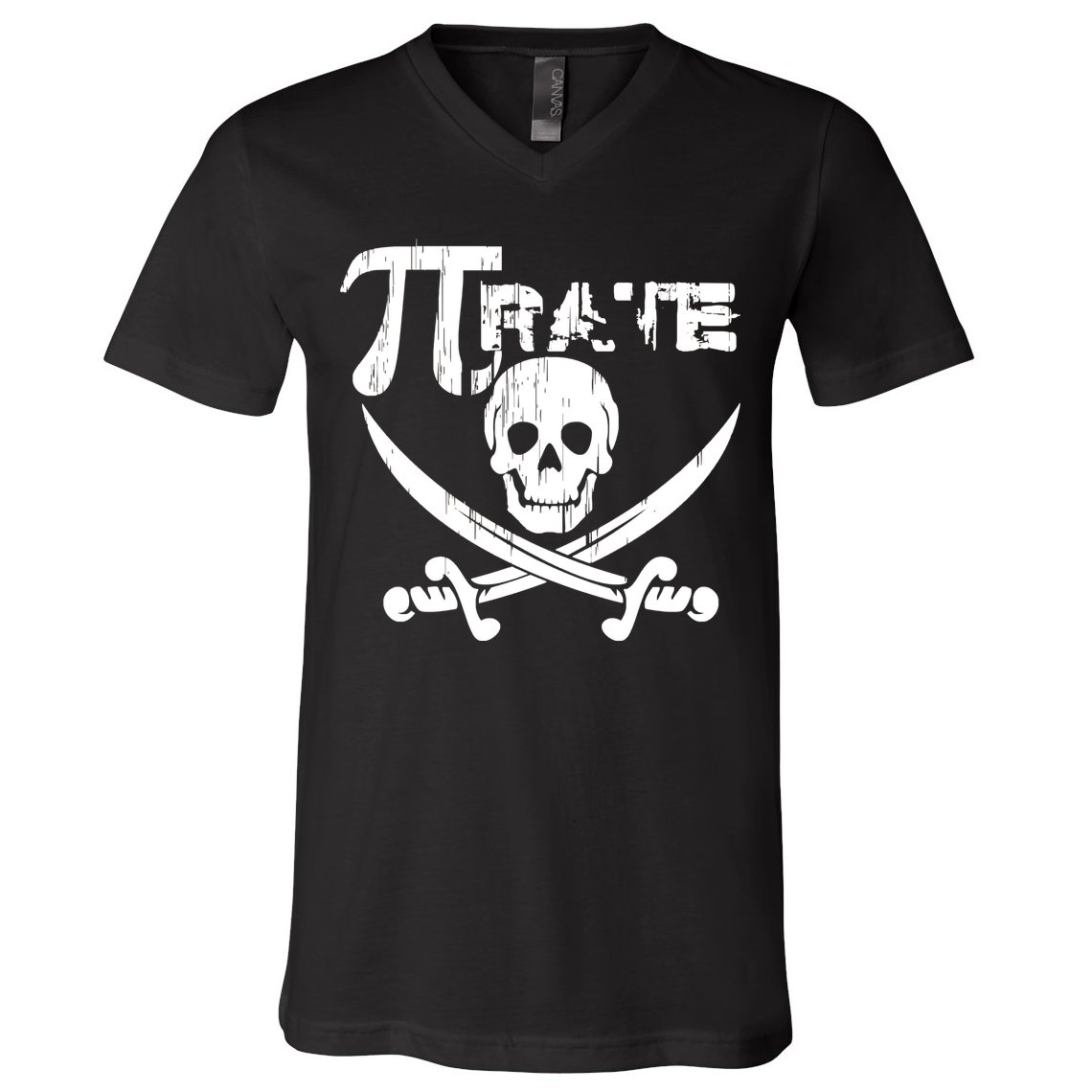 PI Rate Math Skull and Cross Swords V-Neck T-Shirt