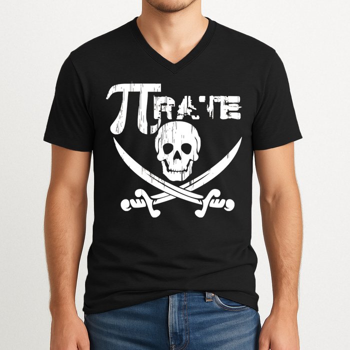 PI Rate Math Skull and Cross Swords V-Neck T-Shirt