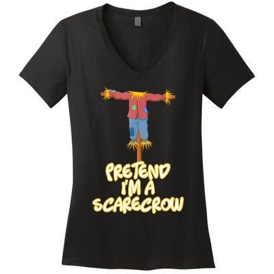 Pretend IM A Scarecrow Halloween Lazy Scarecrow Costume Women's V-Neck T-Shirt