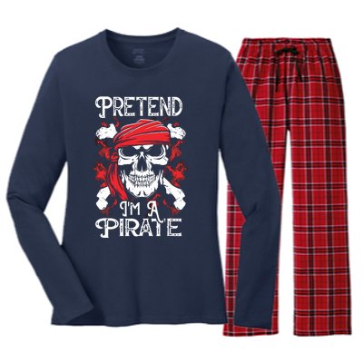 Pretend I'm A Pirate Costume Party Funny Halloween Pirate Women's Long Sleeve Flannel Pajama Set 