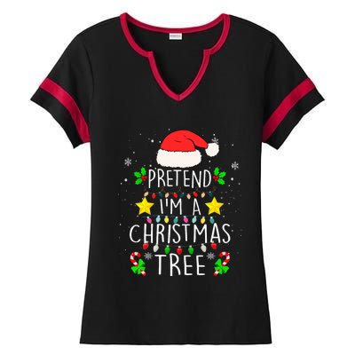 Pretend IM A Christmas Tree Funny Lazy Halloween Costume Ladies Halftime Notch Neck Tee