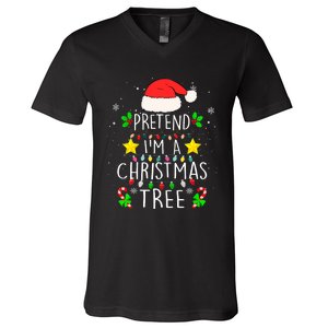 Pretend IM A Christmas Tree Funny Lazy Halloween Costume V-Neck T-Shirt