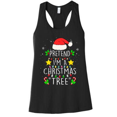 Pretend IM A Christmas Tree Funny Lazy Halloween Costume Women's Racerback Tank