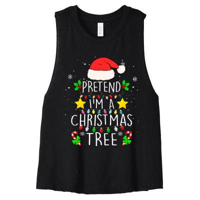 Pretend IM A Christmas Tree Funny Lazy Halloween Costume Women's Racerback Cropped Tank