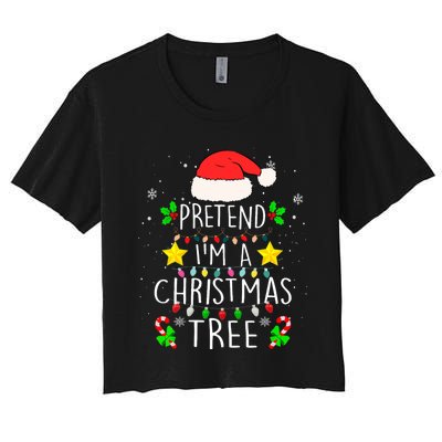 Pretend IM A Christmas Tree Funny Lazy Halloween Costume Women's Crop Top Tee