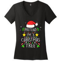 Pretend IM A Christmas Tree Funny Lazy Halloween Costume Women's V-Neck T-Shirt