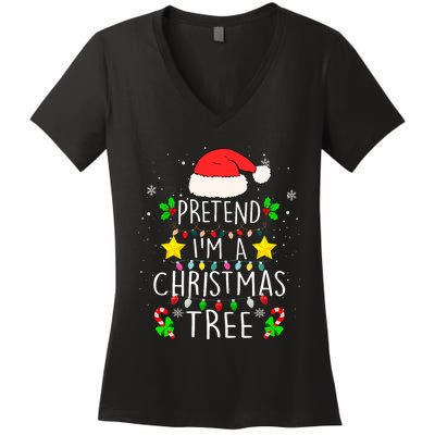 Pretend IM A Christmas Tree Funny Lazy Halloween Costume Women's V-Neck T-Shirt