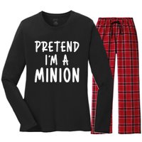 Pretend Im A Minion Costume Party Funny Halloween Minion Women's Long Sleeve Flannel Pajama Set 