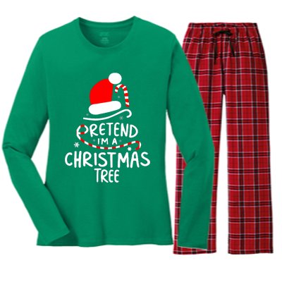 Pretend IM A Christmas Tree Easy Fun Costume Women's Long Sleeve Flannel Pajama Set 