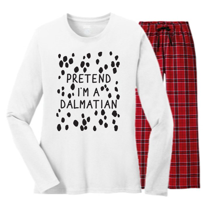 Pretend I'm A Dalmatian Shirt Funny Lazy Halloween Costume Women's Long Sleeve Flannel Pajama Set 