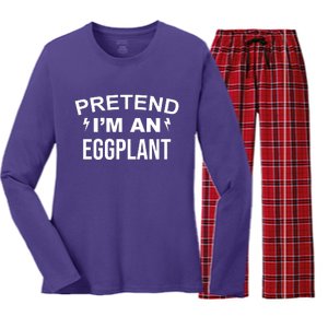 Pretend I'm An Eggplant Lazy Halloween Costume Women's Long Sleeve Flannel Pajama Set 