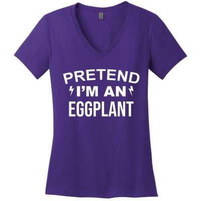 Pretend I'm An Eggplant Lazy Halloween Costume Women's V-Neck T-Shirt