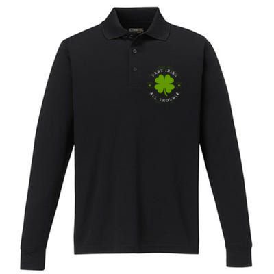 Part Irish All Trouble Funny Clovers Stamp St Patrick's Day Performance Long Sleeve Polo