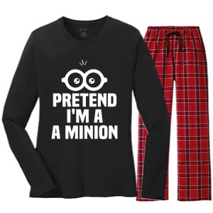 Pretend IM A Minion Costume Party Funny Halloween Minion Women's Long Sleeve Flannel Pajama Set 