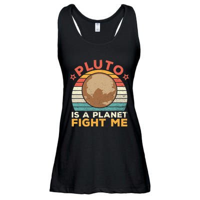 Pluto Is A Planet Fight Me Pluto Lover Vintage Science Nerd Ladies Essential Flowy Tank