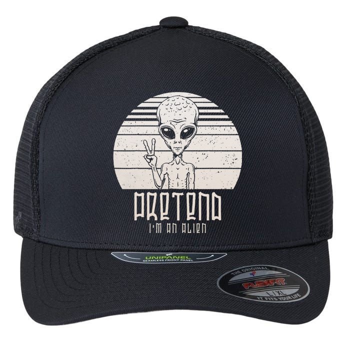 Pretend Im A Alien Funny Halloween Human Flexfit Unipanel Trucker Cap