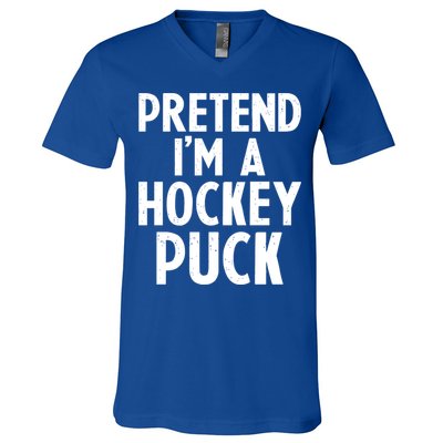Pretend I'm A Hockey Puck Ice Hockey Easy Halloween Costume Gift V-Neck T-Shirt