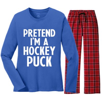 Pretend I'm A Hockey Puck Ice Hockey Easy Halloween Costume Gift Women's Long Sleeve Flannel Pajama Set 