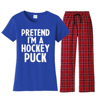 Pretend I'm A Hockey Puck Ice Hockey Easy Halloween Costume Gift Women's Flannel Pajama Set