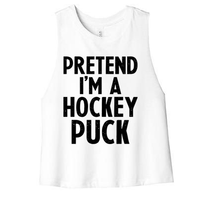 Pretend I'm A Hockey Puck Ice Hockey Easy Halloween Costume Gift Women's Racerback Cropped Tank