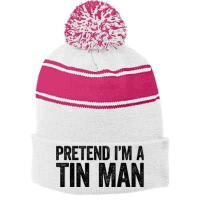 Pretend IM A Tin Man Adult Costume Stripe Pom Pom Beanie