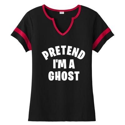 Pretend IM A Ghost Funny Lazy Halloween Costume Party Gift Ladies Halftime Notch Neck Tee