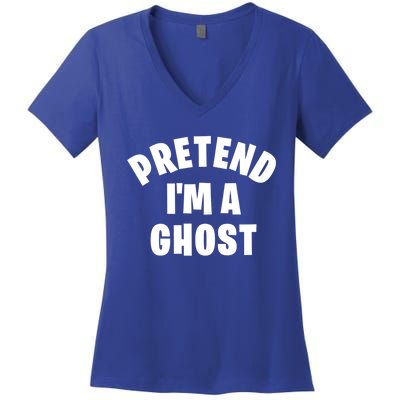 Pretend IM A Ghost Funny Lazy Halloween Costume Party Gift Women's V-Neck T-Shirt