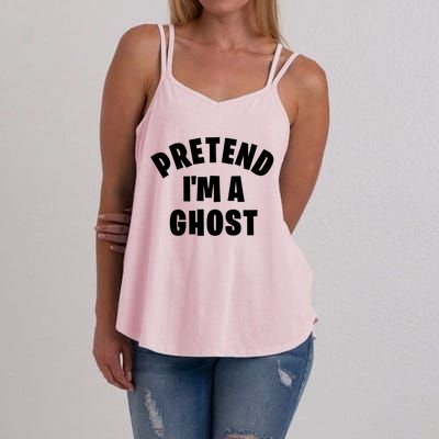 Pretend IM A Ghost Funny Lazy Halloween Costume Party Gift Women's Strappy Tank