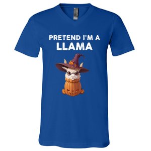 Pretend IM A Llama Costume Halloween Llama Funny Pumpkin Meaningful Gift V-Neck T-Shirt