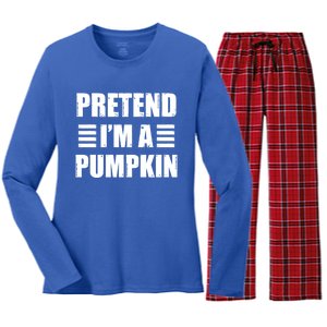 Pretend IM A Pumpkin Lazy Easy Costume Gift Women's Long Sleeve Flannel Pajama Set 