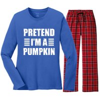 Pretend IM A Pumpkin Lazy Easy Costume Gift Women's Long Sleeve Flannel Pajama Set 