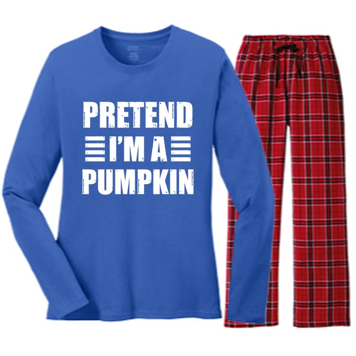 Pretend IM A Pumpkin Lazy Easy Costume Gift Women's Long Sleeve Flannel Pajama Set 