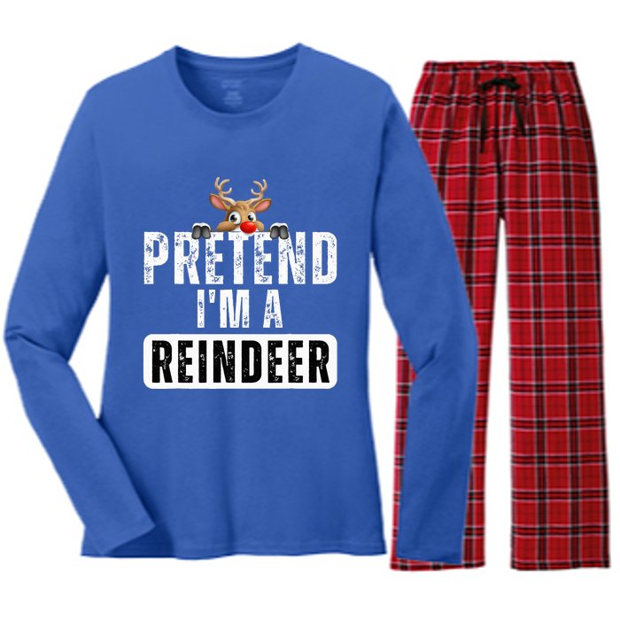 pretend im a reindeer Easy Christmas Costume  Women's Long Sleeve Flannel Pajama Set 