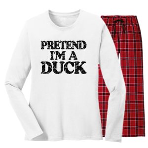 Pretend IM A Duck Diy Easy Halloween Costume Women's Long Sleeve Flannel Pajama Set 