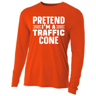 Pretend IM A Traffic Cone Funny Lazy Halloween Costume Cooling Performance Long Sleeve Crew