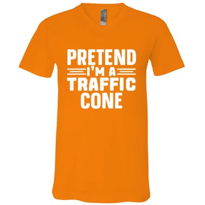 Pretend IM A Traffic Cone Funny Lazy Halloween Costume V-Neck T-Shirt