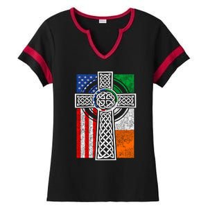 Patriotic Irish American Flag Funny Gift St Patrick's Day Cute Gift Ladies Halftime Notch Neck Tee