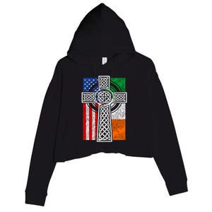 Patriotic Irish American Flag Funny Gift St Patrick's Day Cute Gift Crop Fleece Hoodie