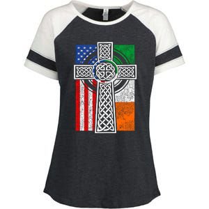 Patriotic Irish American Flag Funny Gift St Patrick's Day Cute Gift Enza Ladies Jersey Colorblock Tee