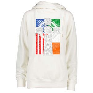 Patriotic Irish American Flag Funny Gift St Patrick's Day Cute Gift Womens Funnel Neck Pullover Hood