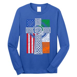 Patriotic Irish American Flag Funny Gift St Patrick's Day Cute Gift Long Sleeve Shirt