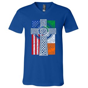 Patriotic Irish American Flag Funny Gift St Patrick's Day Cute Gift V-Neck T-Shirt