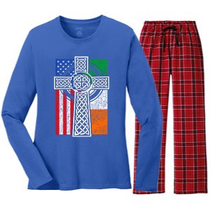 Patriotic Irish American Flag Funny Gift St Patrick's Day Cute Gift Women's Long Sleeve Flannel Pajama Set 