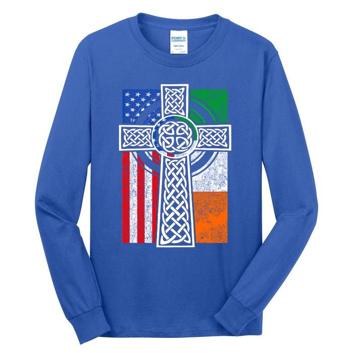 Patriotic Irish American Flag Funny Gift St Patrick's Day Cute Gift Tall Long Sleeve T-Shirt