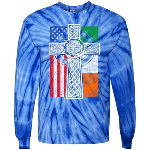 Patriotic Irish American Flag Funny Gift St Patrick's Day Cute Gift Tie-Dye Long Sleeve Shirt