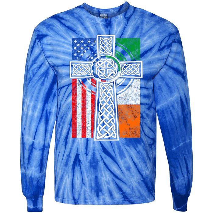 Patriotic Irish American Flag Funny Gift St Patrick's Day Cute Gift Tie-Dye Long Sleeve Shirt