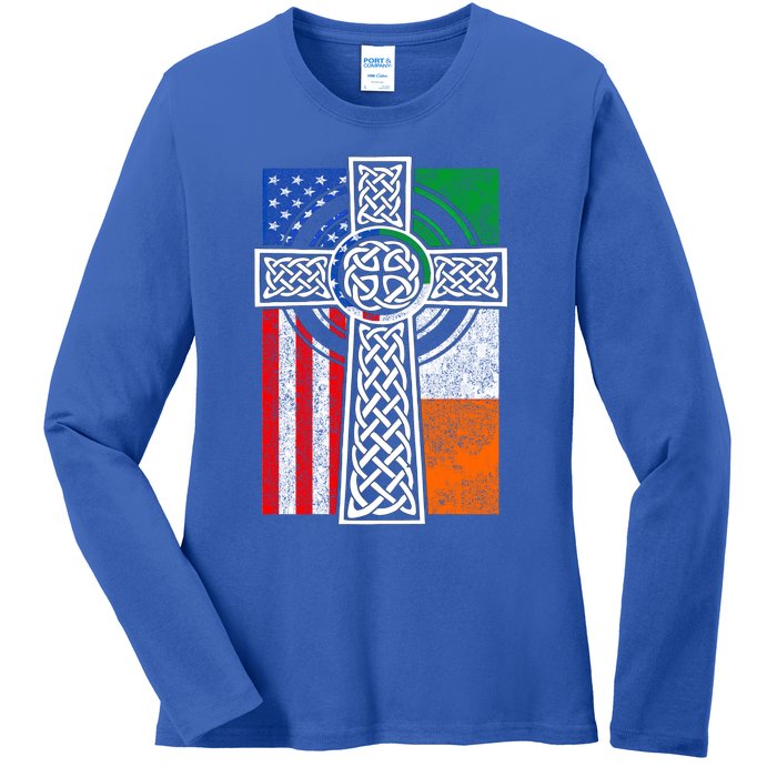 Patriotic Irish American Flag Funny Gift St Patrick's Day Cute Gift Ladies Long Sleeve Shirt