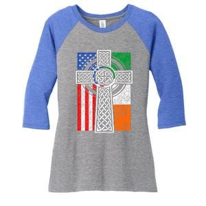 Patriotic Irish American Flag Funny Gift St Patrick's Day Cute Gift Women's Tri-Blend 3/4-Sleeve Raglan Shirt