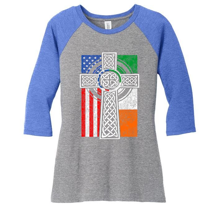 Patriotic Irish American Flag Funny Gift St Patrick's Day Cute Gift Women's Tri-Blend 3/4-Sleeve Raglan Shirt