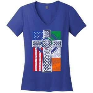 Patriotic Irish American Flag Funny Gift St Patrick's Day Cute Gift Women's V-Neck T-Shirt